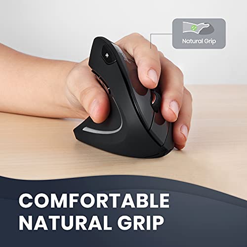 Perixx PERIMICE-713L, Wireless Ergonomic Left Handed Vertical Mouse, 6 Buttons Design, 3 Level DPI, Black, Medium - style: Wireless