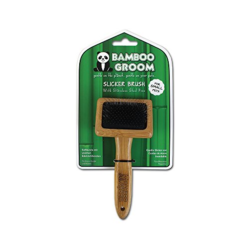 Alcott Bamboo Groom Slicker Brush with Stainless Steel Pins for Pets, Small,Black - size: Small