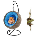 Ranslen Natural Coconut Hamster Hideout Hammock with Molar Toy Suspension Coconut Husk Hamster Bed House with Warm Pad Small Animal Guinea Pigs Habitat Decor Accessories Hanging Loop (Brown)