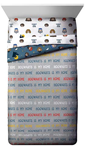 Jay Franco Harry Potter is My Home 5 Piece Full Bed Set - Bedding Features Harry, Ron, Hermoine, Hagrid, and Dumbledore | Hogwarts, Bed in a Bag, Comforter Sheets Pillowcases, Official Product, Soft Microfiber, Machine Washable, Kids Gift - color: Blue, s