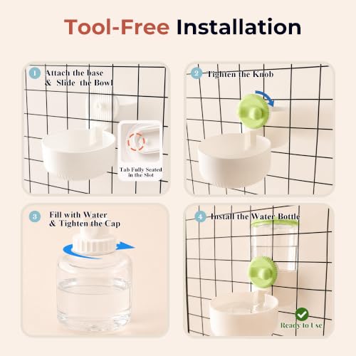 34 oz Hanging Water Dispenser for Small Animals, Guinea Pigs & Rabbits | Secure Mount | Adjustable Height | One-Way Flow | Outside Refill | Easy Cleaning - color: Light Green