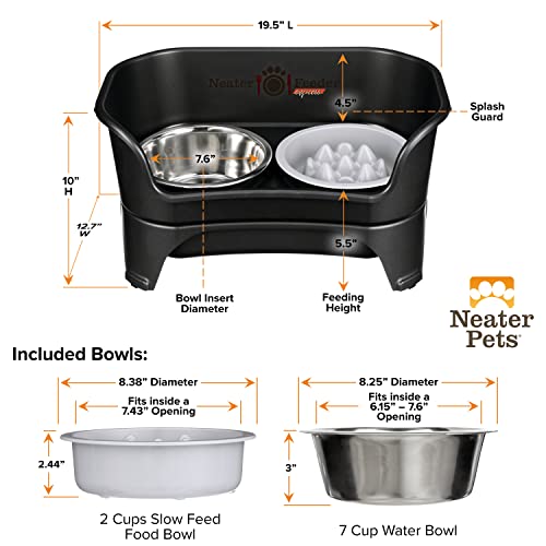 Neater Feeder Express Mess Proof Dog Bowls Elevated for Medium and Large Breed – Made in USA – No Spill Raised Slow Feeder Elevated Dog Bowl Stand, Slow Feed Food and Water Bowl Set, Black - color: Midnight Black, size: Medium to Large w/ 9 Peak Slow Feed