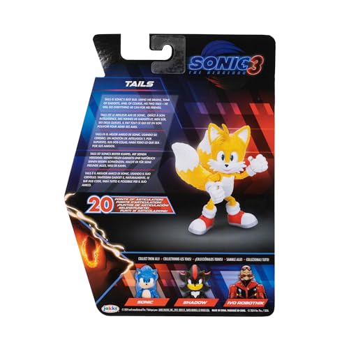 Sonic 3 Movie Action Figures 5-Inch Tails Collector Toy Figure, Highly Articulated for Boys Girls - Officially Licensed Sonic The Hedgehog 3 Movie Product | Sonic The Hedgehog Movie 5 Inch Action Figure Wave 1 - Tails - color: Tails