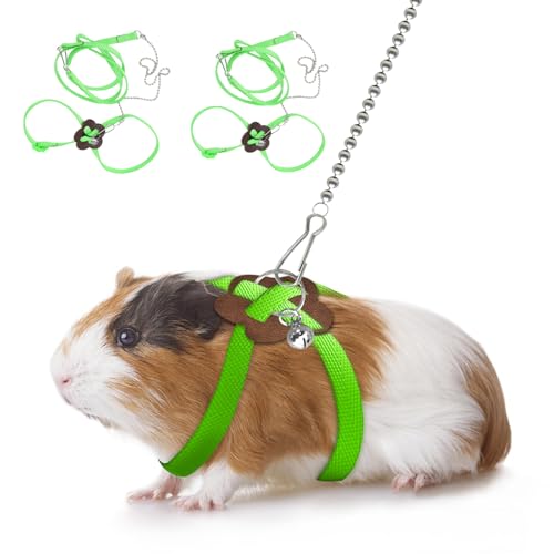 2 Pack Adjustable Hamster Leash Harness for Harness for Ferret Baby Rabbit Hamster Rat Mouse Leash Lead with Bell (Green) - color: Green