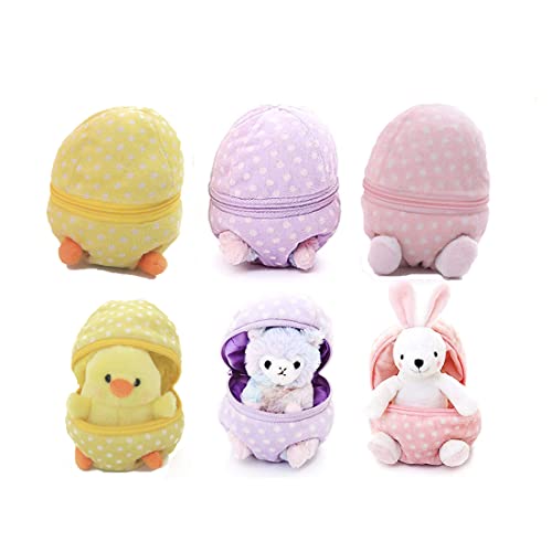 Easter Plush Stuffed Animal 6 Inches Surprise Zip Up Egg Hideaway Spring Inspired Gift for Girls and Boys Birthday Halloween Mother's Day (Easter 3 Sets) - color: Easter 3 Sets