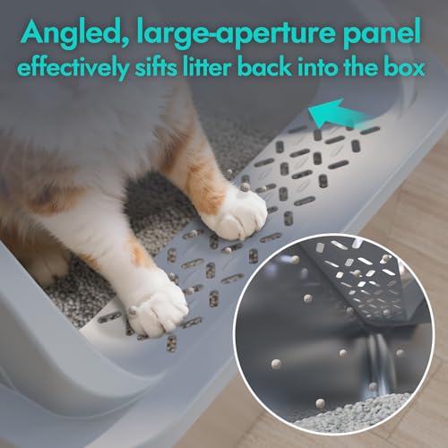 Stainless Steel Litter Box, Metal Litter Box with Scoop, High-Sided Leak-Proof Design, Non-Stick Base, Easy to Clean for Kittens, Senior & All Cats - color: Light Grey