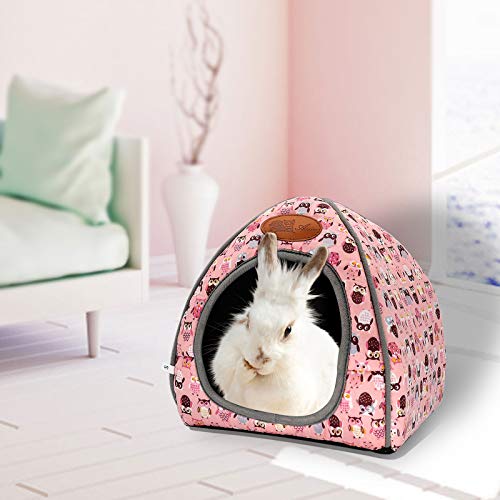 Guinea Pig Bed Hideout, Washable Hamster Cave for Small Animals | Removable Cushion for Cleaning, Warm Fleece Nest, Washable Bed, 10.23 x 10.23 x 11 in, Dwarf Rabbits Hedgehogs - color: Pink