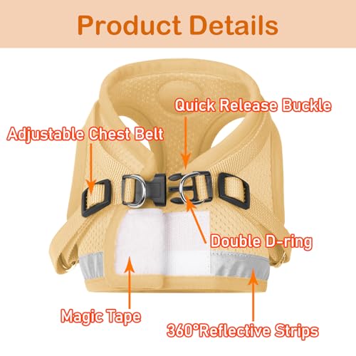 Cat Harnesses and Puppy Harness with Leashes Set, Escape Proof Cat Harness, Adjustable Reflective Soft Mesh Vest Fit Puppy Kitten Rabbit Ferrets's Outdoor Harness - color: DarkCream, size: XS (Chest: 6" - 8")