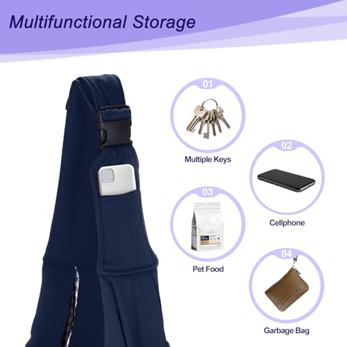 Dog and Cat Sling Carrier Up to 16.5 Lbs, Hand-Free Reversible Pet Sling Carrier with Adjustable Strap and Pocket, (Dark Blue, 1 Pcs) Intended for Hiking/Camping/Traveling - color: Dark Blue