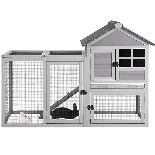 GUTINNEEN Rabbit Hutch Chicken Coop Expandable Indoor Bunny Cage Outdoor Guinea Pig Cage with Run 51.6" L - color: Grey