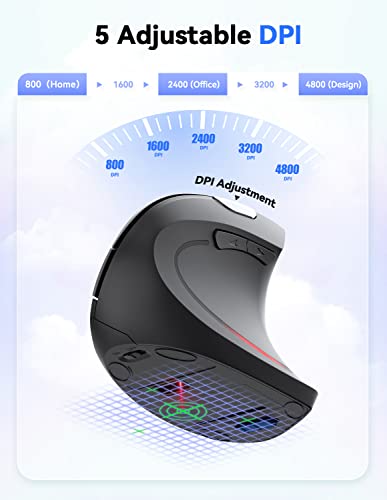 TECKNET 2.4G Ergonomic Mouse Vertical Wireless 4800 DPI Carpal Tunnel Mouse | 5 Adjustable DPI, Optical Tracking, 12 Months Battery, Quiet, 6 Buttons for Laptop, Desktop, PC, Computer, Right Hand, Black - color: Black