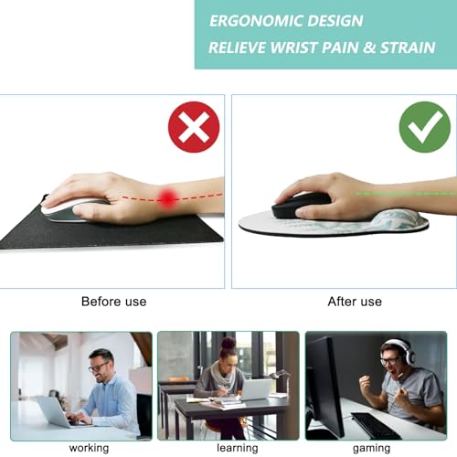 Mouse Pad with Wrist Support, Ergonomic Mouse Pad with Memory Foam Wrist Rest Cushion, Non-Slip Rubber Base Gaming Mice Pad for Home Office Computer Laptop, Green Leaves - color: M33-Green leaves