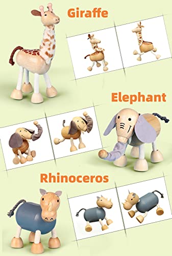 6 Pack Bendable Wooden Animal Figurines Toys, Smooth Natural Wood Zoo Jungle Safari Animals Figures - color: 6 Pack Zoo