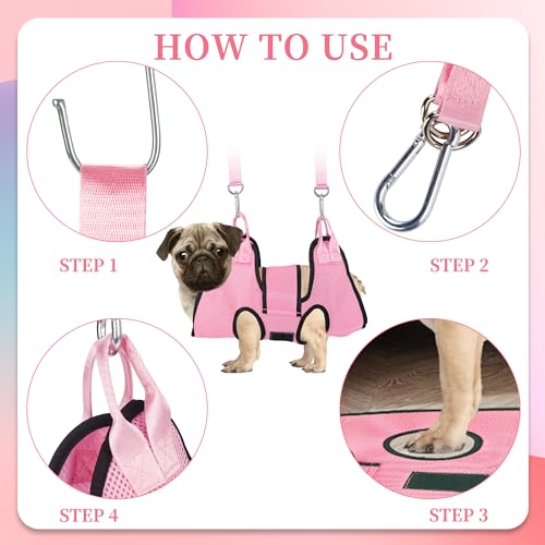 PatiencET Dog Grooming Hammock Kit | For Cats & Dogs up to 17 lb, Hanging Harness and Sling for Nail Trimming, Includes Clippers/Trimmer, File & Comb, Pink S - color: Pink, size: S (17 LB Max)