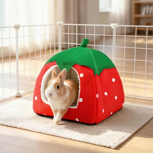 Guinea Pig Hideout Bed, Dwarf Rabbit House Cave | Cozy Hide-Out for Little Bunny Hedgehog Ferret Chinchilla & Other Small Animals, Cage Accessories - color: Red