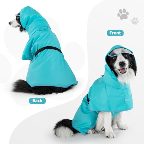 Dog Raincoat,Dog Rain Jacket Poncho with Hood and Leash Hole(Blue,4XL) | Windproof,Waterproof,Leash Loop,Adjustable - color: Neon Blue, size: 4XL(50-55lbs)
