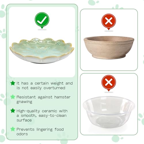 BNOSDM Shallow Ceramic Hamster Food Dish 2 Pcs Small Animals Food Bowl Sunflower Feeding Dishes for Gerbils Mice Rats 4.5in (Green) - color: Green Sunflower