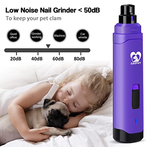 Casfuy Dog Nail Grinder Upgraded - Professional 2-Speed Whisper-Quiet Electric Pet Nail Trimmer Painless Paws Grooming & Smoothing for Small Medium Large Dogs & Cats (Purple) - color: Purple