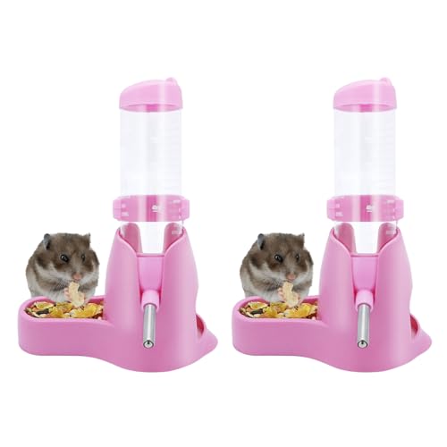 Wontee 3 in 1 Hamster Water Bottle Small Pet Automatic Water Dispenser with Food Container Base Hideout for Dwarf Hamster Mice Gerbils, 2 Pack (Pink, 125ML) - color: Pink, size: 125ML
