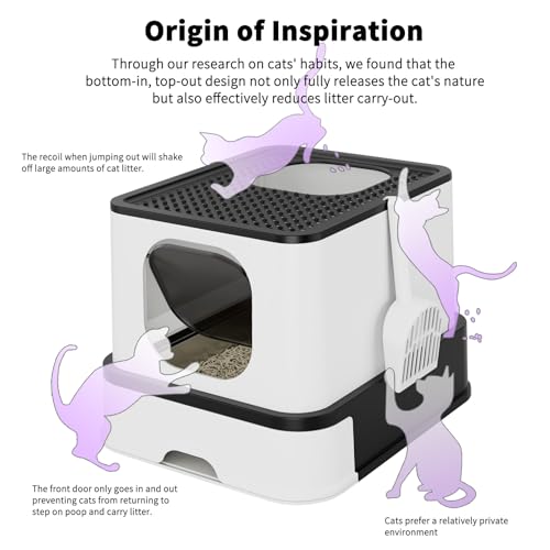 RIZZARI Stainless Steel Litter Box: Enclosed Pull-Out Drawer Top Exit | Removable Sifter Tray / High Leak-Proof Walls / One-Way Bottom Entry / Smooth Non-Stick Surface / Spacious for Multi-Cats - color: Black