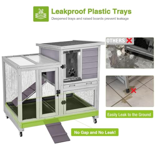 GUTINNEEN Rabbit Hutch Indoor Rabbit Cage with Wire Mesh Floor and Wheels Outdoor Bunny House 2 Story Guinea Pig Cage with Leakproof Asphalt Roof (Higher Version)