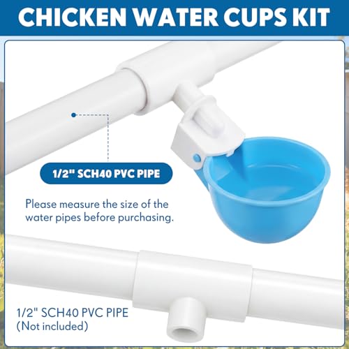 LemonRoad 30 Set Automatic Chicken Waterer Cups with 1/2" PVC Tee Fitting Chicken Drinking Bowl, Poultry Drinker Mounting Hole Opener,Water Dispenser Feeder for Duck, Goose, Pigeon(Light Blue) - color: Light Blue