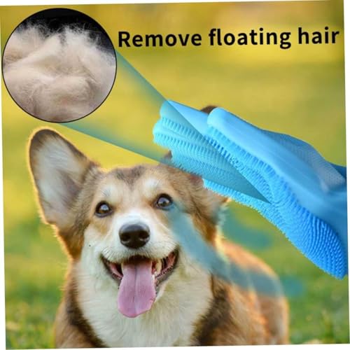 Dog Washing Gloves, Pet Grooming Gloves with Soft Brushes, Bathing and Massaging for Dogs and Cats, Silicone Heat Resistant Cleaning Gloves with High-Density Teeth (Blue) - color: Blue