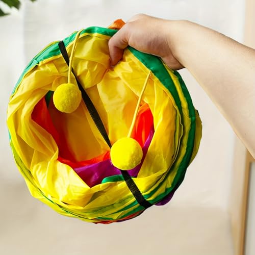3 Way Collapsible Cat Tunnels with Interactive Ball, E Shape Folded Pet Tube Toy for Indoor Cats, Puppy, Kitty, Kitten, Rabbit - size: E Shape