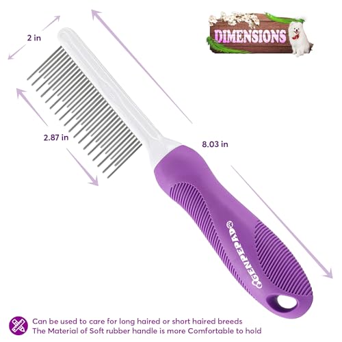 GENPEPADO Grooming Comb for Dogs and Cats with Matted Hair, Detangling Pet Comb with Long and Short Stainless Steel Metal Fine Teeth for Removing Mats, Tangles, Knots & Loose Fur from The Undercoat - color: Purple