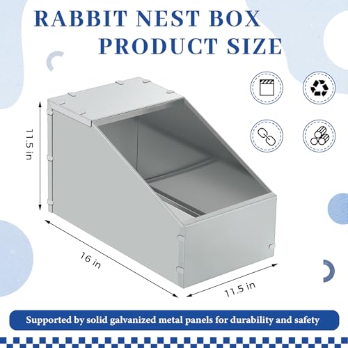 Maxcheck 2 Pcs Galvanized Metal Rabbit Nesting Box Bunny Small Animal Nest with Removable Acrylic Floor Durable Easy to Clean for Indoor Outdoor Use Rabbit Supplies(16 * 11.5 * 11.5 Inch) - size: 16"L x 11.5"W x 11.5"H