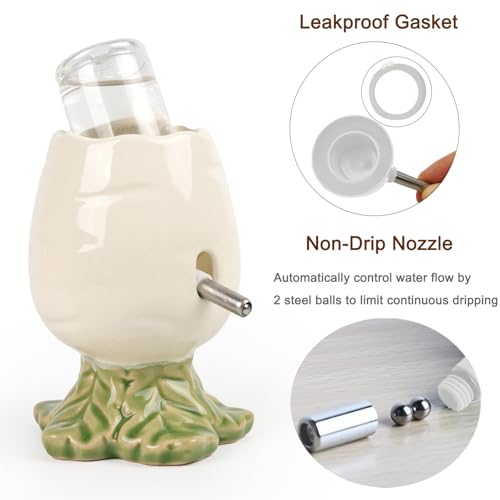 80ML No Drip Ceramic Hamster Water Bottle for Glass Tank, Stable | Cute Carrot Shape Chew Proof Ceramic Water Dispenser, Heavy Duty Stand Holder for Syrian Dwarf Hamster, Mice, Rat - color: White