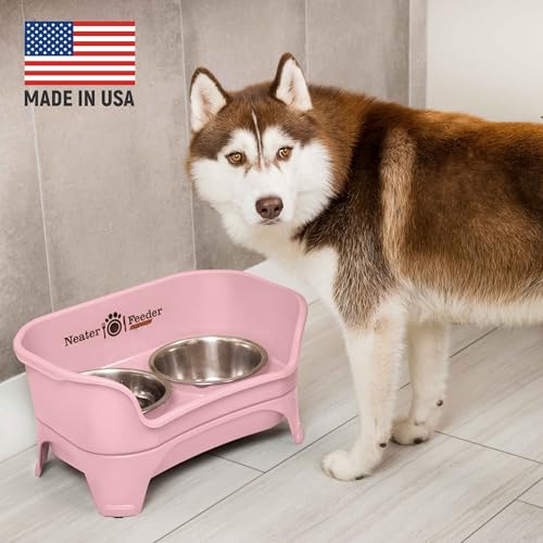 Neater Feeder Express Mess Proof Dog Bowls Elevated for Medium and Large Breed – Made in USA – No Spill Raised Slow Feeder Elevated Dog Bowl Stand, Slow Feed Food and Water Bowl Set, Pink - color: Pink, size: Medium to Large w/ 9 Peak Slow Feed Bowl