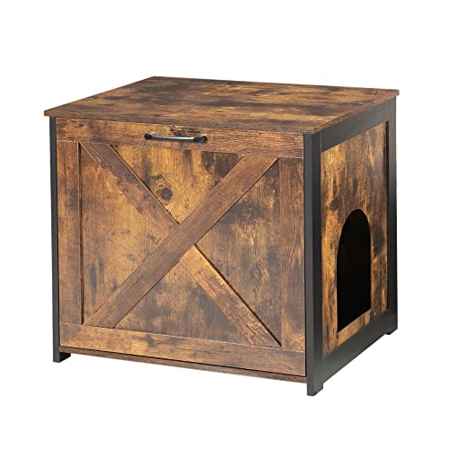 Dwanton Cat Litter Box Furniture Hidden, Cat Litter Box Enclosure, Reversible Entrance Can Be on Left or Right Side, Indoor Cabinet, Wooden Washroom, End Table, Nightstand, Rustic Brown, 23.6" L - color: Rustic Brown, size: 23.6 x 19.7 x 21.7 Inches