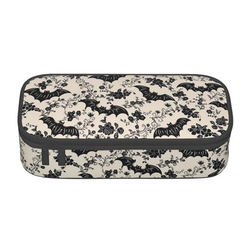 Yrebyou Bat Flower Pencil Case Big Storage Pencil Pouch Multi-Functional Pen Bag Cute Lightweight Organizer for Aldult Office College - color: Grey