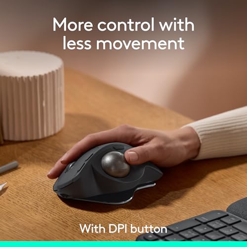 Logitech MX Ergo S Advanced Wireless Trackball Mouse USB C - Graphite | Advanced ergonomic design, rechargeable battery, Bluetooth and encrypted dongle, 6 programmable buttons, PC/Mac compatible - color: Graphite