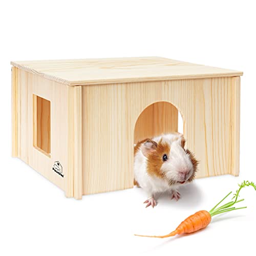 PAWCHIE Wooden Hut for Guinea Pig with Windows - Detachable and Large Size Wood House, Suitable for Guinea Gigs, Hamsters, Chinchillas and Other Small Animals Hideout - color: Rectangular Hut