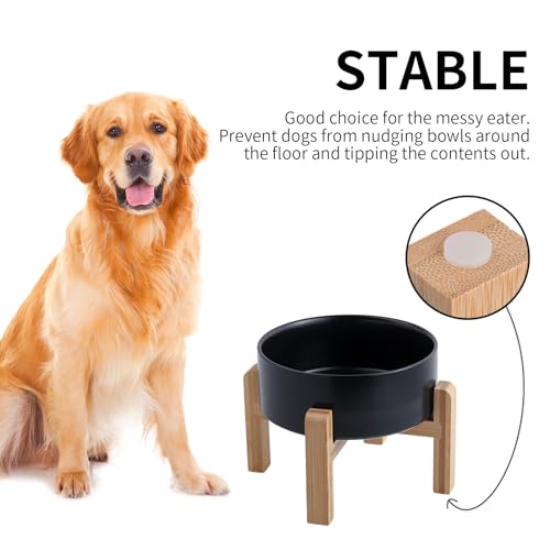 Black Raised/Elevated Ceramic Dog Bowl for Small Medium Sized Breeds,Dog Food Water Bowl with Stand,6 in Non Slip Heavy Pet Feeding Dish 3.6 Cups/ 850 ml /28 OZ - color: Black, size: 6 in