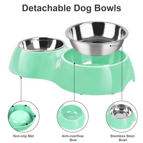 Elevated Dog Bowls Set - Non-Slip Raised Pet Feeder with Medium (2 Cups) & Large (4 Cups) Stainless Steel Bowls - Includes Durable Resin Stand for Corgi Puppies and Adult Cats - Green - color: Green, size: Large