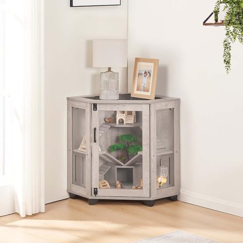 unipaws Chinchillas Hedgehog Cage with Ramp and House with Waterproof Mats | Corner Small Animal Cage, Clear Acrylic Door, Water Bottle Slot, Top Ventilation - color: Cage with Waterproof Mats, size: 33.4"L x 21.6"W x 29.9"H