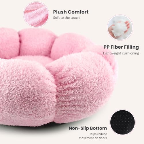 Rabbit Bed for Large Bunny Guinea Pig & Other Small Pets, Pink | Washable Soft Plush Hideout, Cozy Sleeping Mat for Indoor Cage or Playpen Use, Petal Shape - color: Pink