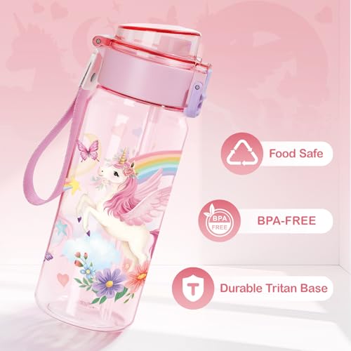 Tritan Kids Water Bottle for School, 18.6 Oz Leakproof Toddler Water Bottle | with a Pop-up Detachbale Straw, 2-in-1, Dishwasher Safe, 1-Pack, Unicorn - color: Unicorn