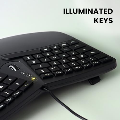 Perixx PERIBOARD-330B, Wired Ergonomic Keyboard with Adjustable Wrist Rest, Illuminated Keys, and Membrane Low Profile Keys, 2 Extra USB Ports, US English Layout - style: Wired Backlit Keyboard