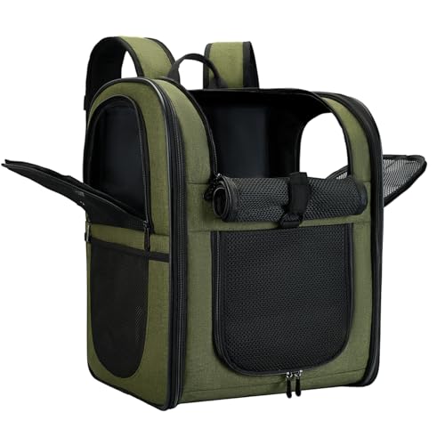 Apollo Walker Cat Carrier Backpack for Small Dogs and Cats Up to 18 lb | Side Pockets, Four-Sided Breathable Mesh, Stability Package, Removable Pad,3D back panel,Thickened shoulder straps - color: Green