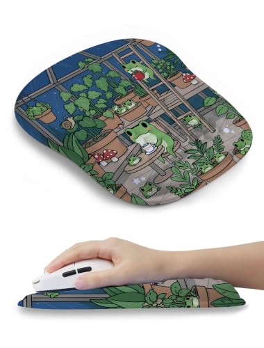 Kawaii Frog Ergonomic Mouse Pad for Carpal Tunnel Pain Relief, 65% Usable Mouse Area in Compact Size, Memory Foam Concave Wrist Rest for Office, PC, Gaming - color: 02 Kawaii Frog