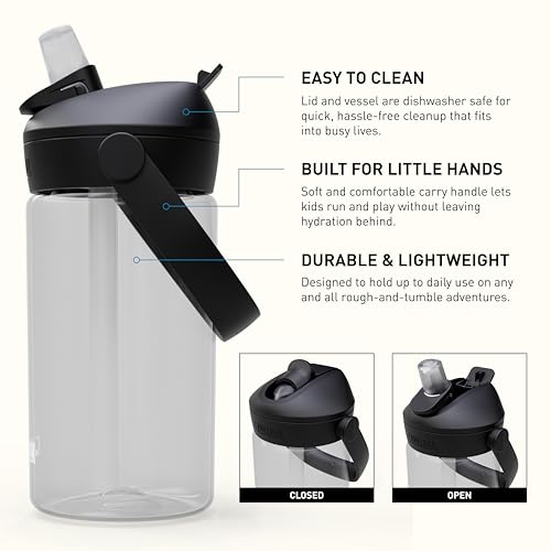 CamelBak Thrive Flip Straw Kids Water Bottle with Bite Valve, Tritan Renew Design for School and Travel, 14oz, Clear - color: Clear