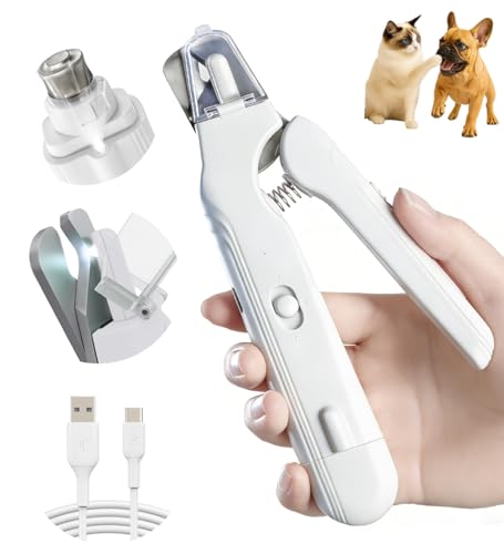 2-in-1 Dog Nail Grinder & Clippers with Dual LED Lights, Electric Pet Nail Trimmer with Safety Guard, USB-C Rechargeable Grooming Tool for Cats and Dogs White - color: White