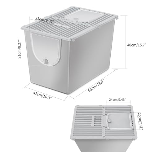 Yangbaga Covered Cat Litter Box: Stainless Steel Enclosed Litter Box w/lid | 24"x16"x16"Side-Corner Box-Removable lid-Odor Control-Non-stick-Easy Clean-Ideal for Large Cat&Kitten-Include Carbon Filter