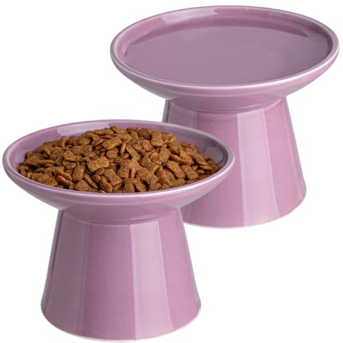 Ceramic Elevated Cat Bowls - 6.2 Inch Extra Wide Raised Cat Food and Water Bowl Set for Indoor Cats, Whisker-Friendly Ceramic Cat Dish for Elder Big Cats & Small Dogs,Dark Purple,2 Pack - color: Dark Purple, size: 2 Pack