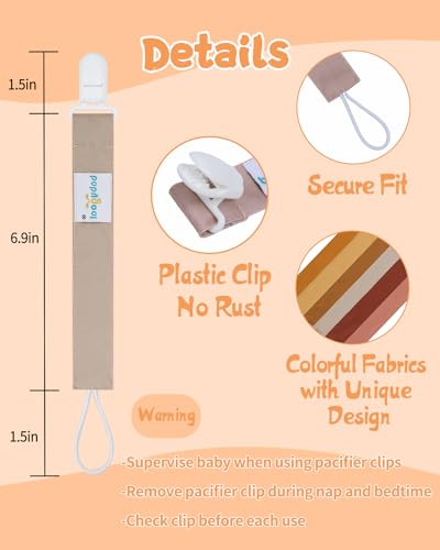 babygoal Neutral Pacifier Clips, 6 Pack Binky Paci Holder Leashes Fits for Most Baby Pacifiers and Binkies - color: brown series