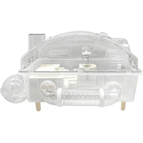 Tfwadmx Dwarf Hamster Cage,Acrylic Rat Cage,Hamster Home Small Animal Cages with Tube Exercise Wheel Mouse Habitat for Gerbils Mice 17.7”x11”x11.8” - color: Transparent